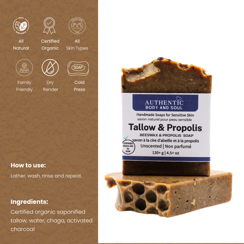 Tallow and Propolis Soap (Unscented)